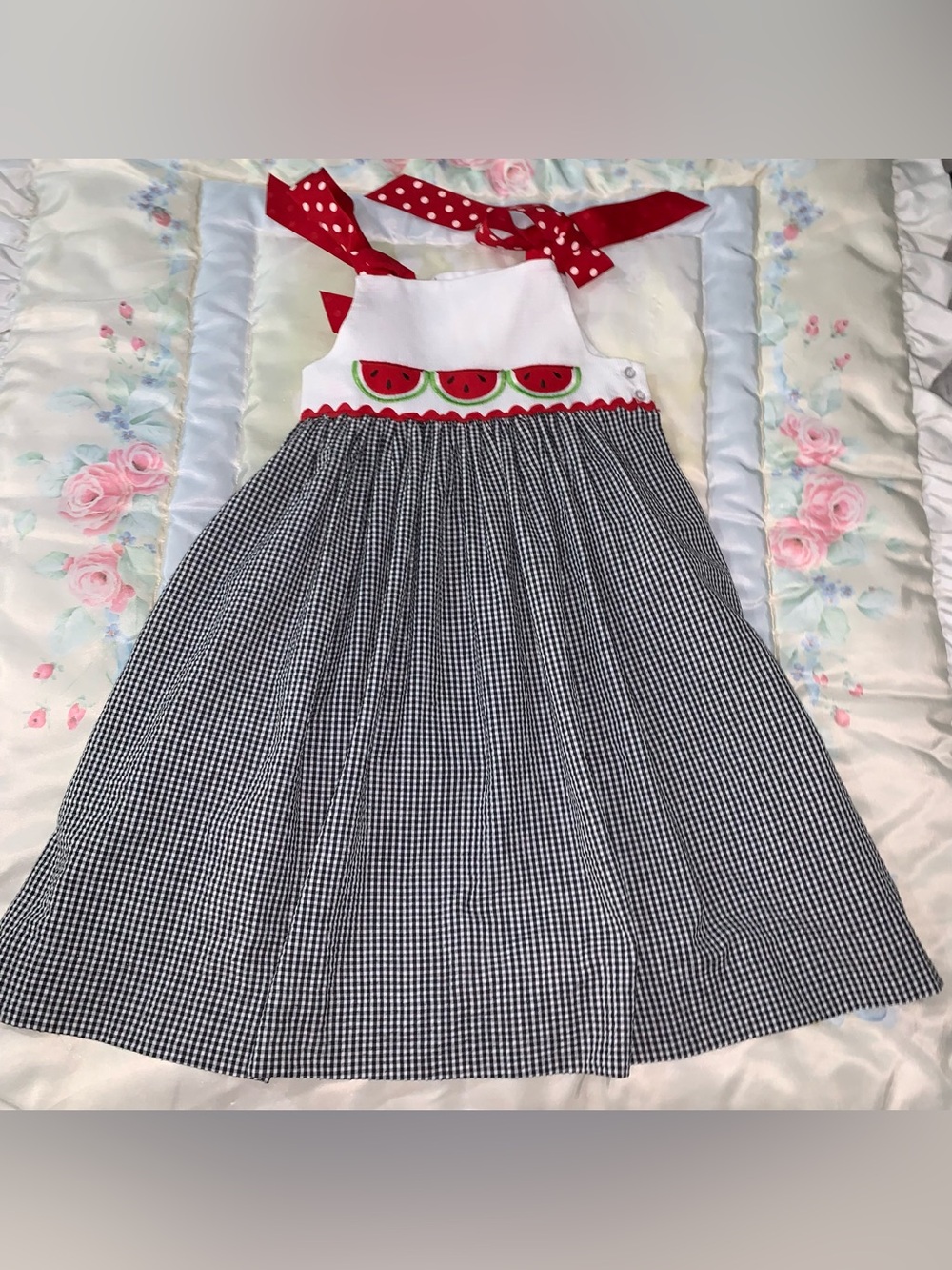 Vintage The Bailey Boys embroidered watermelon gingham girls dress size 5T